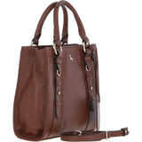 Real Leather Handbag with Adjustable Crossbody Strap 2 Tone Tan: 64867