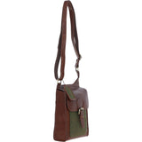 Ashwood Leather & Tweed Crossbody Bag Tan/Green Check: TW-24-010-TGNH