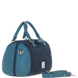 Ashwood Leather & Harris Tweed® Cloth Medium Barrel Bag Teal/Navy: TW-62-16-TN