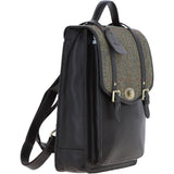 Ashwood Leather & Harris Tweed® Cloth Large Backpack with Twist Lock Brown/Green: TW-38-09-BG