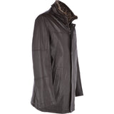 Mens Leather Coat With Detachable Collar Brown : Carl