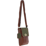 Ashwood Leather & Tweed Twist Lock Crossbody Bag Tan/Green Check: TW-31-010-TGNH