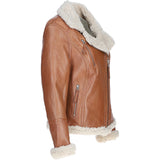 Womens Shearling Biker Jacket Cognac: 2418