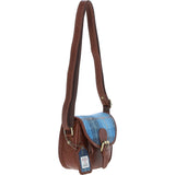 Ashwood Leather & Harris Tweed® Cloth Saddle Bag Tan/LT Blue: TW-26-05-TB