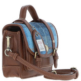 Ashwood Leather & Harris Tweed® Cloth Mini Satchel Bag with Twist Lock Tan/Blue: TW-32-05-TB