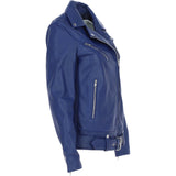 Ashwood Ladies Leather Longline Biker Jacket Ink Blue: LONG LINE BIKER
