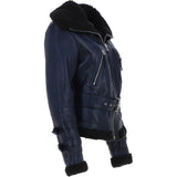 Women's Aviator Biker Jacket Blue/Black: 2420