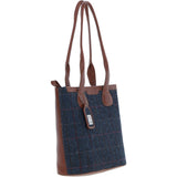 Ashwood Leather & Harris Tweed® Cloth Genuine Leather Shoulder Bag Tan/Navy: TW-23-011-TN