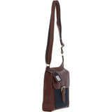 Ashwood Leather & Harris Tweed® Cloth Crossbody Bag Tan/Navy: TW-24-011-TN