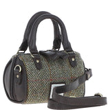 Ashwood Leather & Harris Tweed® Cloth X-Small Barrel Bag Brown/Green: TW-60-09-BG