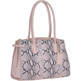Suede Snake Print Long Handled Three Section Shoulder Bag Pink – 62676
