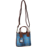 Ashwood Leather & Harris Tweed® Cloth Handbag with Removable Crossbody Strap Tan/LT Blue: TW-21-05-TB