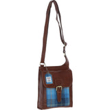 Ashwood Leather & Harris Tweed® Cloth Crossbody Bag Tan/LT Blue: TW-24-05-TB