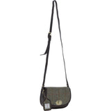 Ashwood Leather & Harris Tweed® Cloth Saddle Crossbody Bag with Twist Lock Brown/Green: TW-30-09-BG