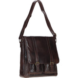 Leather Messenger Bag with Front Buckle Pockets Brown: TL-007
