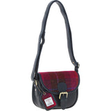 Ashwood Leather & Harris Tweed® Cloth Saddle Bag Navy/Pink: TW-26-06-NP