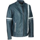 Men's Ashwood Leather Casual Jacket with Contrast Stripes Navy: AWM-260