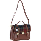 Ashwood Leather & Harris Tweed® Cloth Large Satchel Bag with Twist Lock Tan/Green/Red: TW-35-08-TR