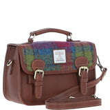 Ashwood Leather & Harris Tweed® Cloth Small Satchel Bag Tan/Purple: TW-67-13-TP