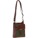 Ashwood Leather & Tweed Crossbody Bag Tan/Green Check: TW-24-010-TGNH