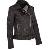 Ladies Vegetable Tanned Leather Studded Biker Jacket: Z 158