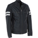 Ashwood Leather Biker Jacket with Bold Contrasting Stripe Black: AWM-NOVA