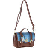 Ashwood Leather & Harris Tweed® Cloth Medium Satchel Bag with Twist Lock Tan/LT Blue: TW-34-05-TB