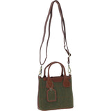 Ashwood Leather & Tweed Handbag with Removable Crossbody Strap Tan/Green Check: TW-21-010-TGNH