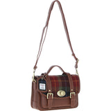 Ashwood Leather & Harris Tweed® Cloth Medium Satchel Bag with Twist Lock Tan/Green/Red: TW-34-08-TR