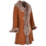 3/4 Length Toscana Suede Leather Coat Tan: KB 466