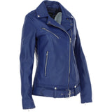 Ashwood Ladies Leather Longline Biker Jacket Ink Blue: LONG LINE BIKER