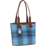 Ashwood Leather & Harris Tweed® Cloth Genuine Leather Shoulder Bag Tan/LT Blue: TW-23-05-TB