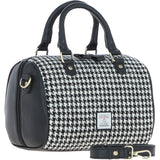 Ashwood Leather & Harris Tweed® Cloth Medium Barrel Bag Black/White: TW-62-12-BW