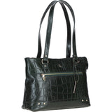 Velutto Eleganza' Zip Mid Section Real Leather Shoulder Bag Green/croc: 52234