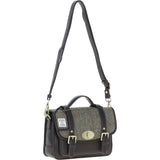 Ashwood Leather & Harris Tweed® Cloth Medium Satchel Bag with Twist Lock Brown/Green: TW-34-09-BG