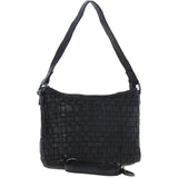 Vintage Woven Leather Shoulder Bag Black:  D-73