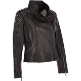 Ladies Vegetable Tanned Leather Studded Biker Jacket Black: DC 648