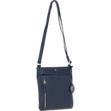 Exquisite Genuine Leather Crossbody Flat Bag with Golden Accents Dark Blue: 64255