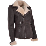Womens Luxury Shearling Jacket Brown/Cream: P-47