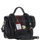 Ashwood Leather & Harris Tweed® Cloth Mini Satchel Bag with Twist Lock Brown/Red: TW-32-07-BR