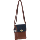 Ashwood Leather & Harris Tweed® Cloth Twist Lock Crossbody Bag Tan/Navy: TW-31-011-TN