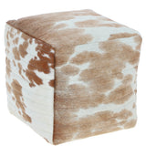 Luxurious Ashwood Leather Cubic Pouffe Beige: M-21758