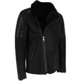Men's Luxury Side Zip  Sheepskin Pilot Jacket Black: P-56