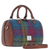 Ashwood Leather & Harris Tweed® Cloth Medium Barrel Bag Tan/Purple: TW-62-13-TP