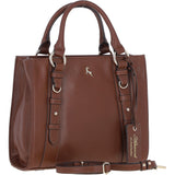 Real Leather Handbag with Adjustable Crossbody Strap 2 Tone Tan: 64867