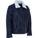Ashwood Men’s Real Leather Puffer Jacket in Regular Fit with Faux Fur Collar Navy: AWM-Puffer