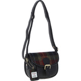Ashwood Leather & Harris Tweed® Cloth Saddle Bag Black/Green/Red: TW-26-07-BR