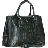 Three Sections Veggie Tanned Leather Bag Green/croc: DM3