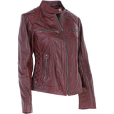 Leather Biker Style Jacket Burgundy : Awl-1201