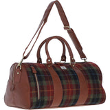 Ashwood Leather & Harris Tweed® Cloth Large Holdall Tan/Green/Red: TW-47-08-TR